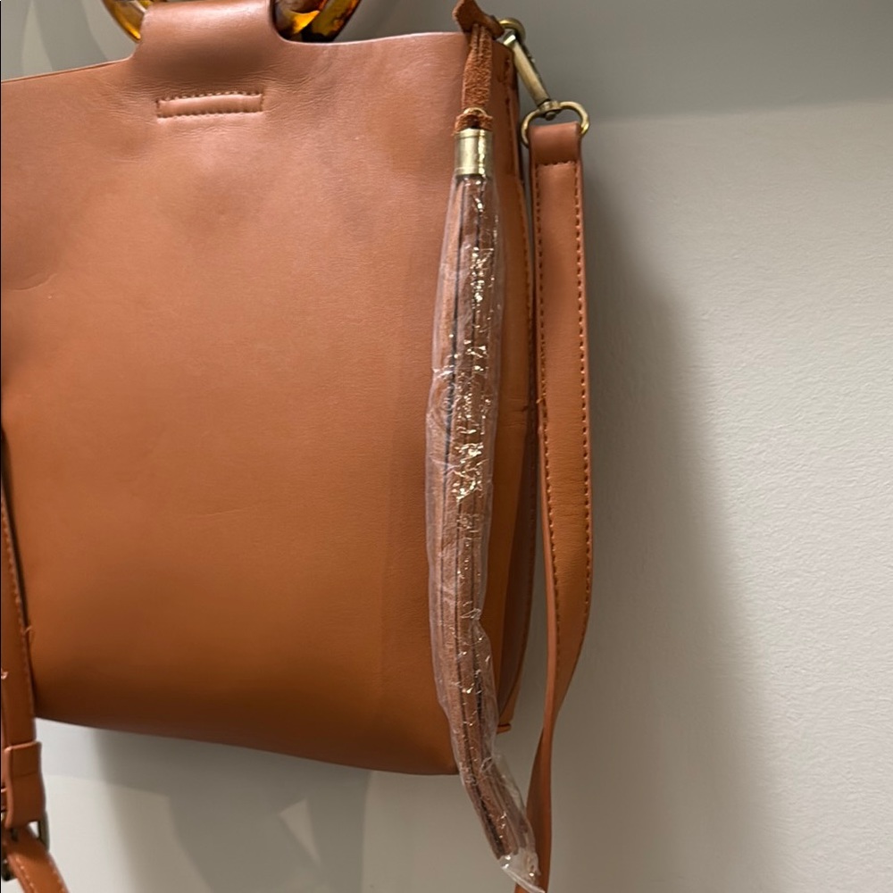 Anthropologie Tan Shoulder Bag with Wooden Handle - Picture 5 of 8